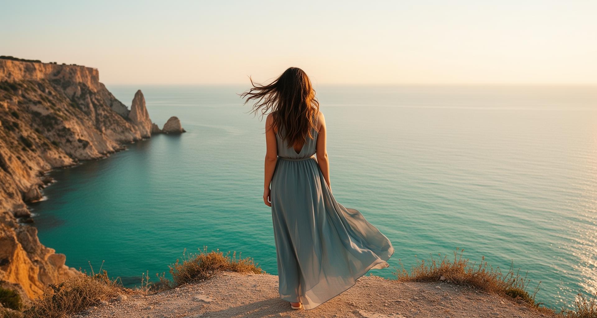 Woman by the sea finding peace with her body